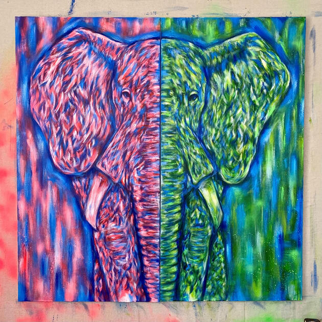 Original, Acrylic and Spray Paint on Double 24x48" Stretched Canvases